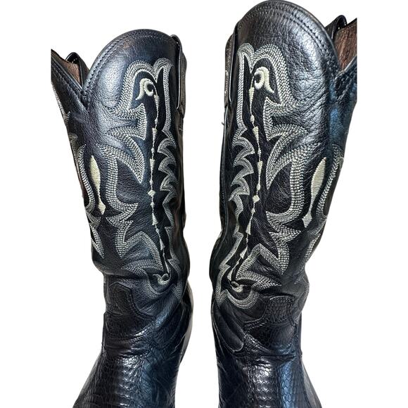 VTG Tony Lama Exotic Collection Western Boot Black Teju Lizard Leather Men SZ 9D - Picture 2 of 12